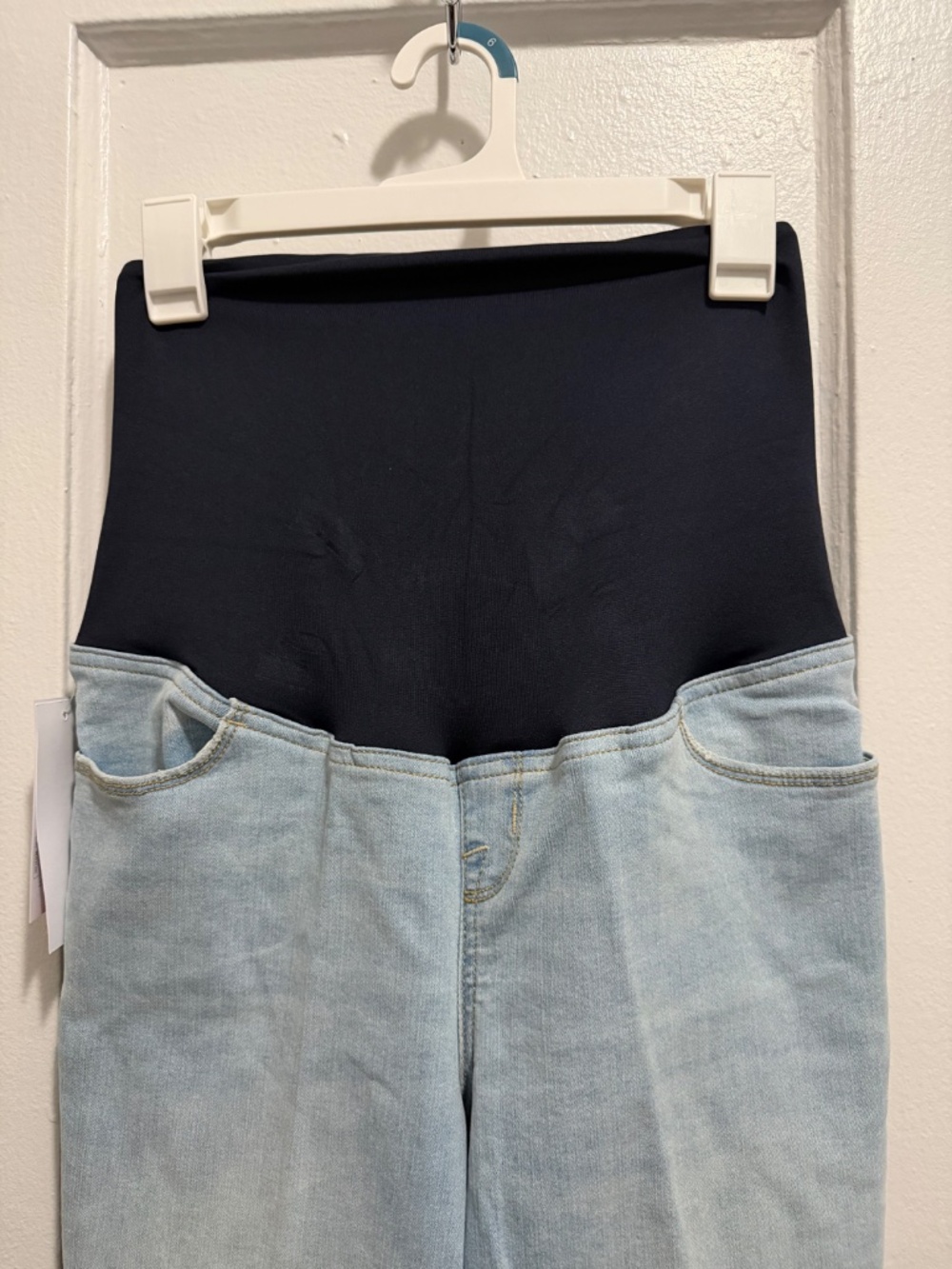 Ingrid & Isabel Light Wash Wide Leg Maternity Jeans with Black Panel - Picture 7 of 7